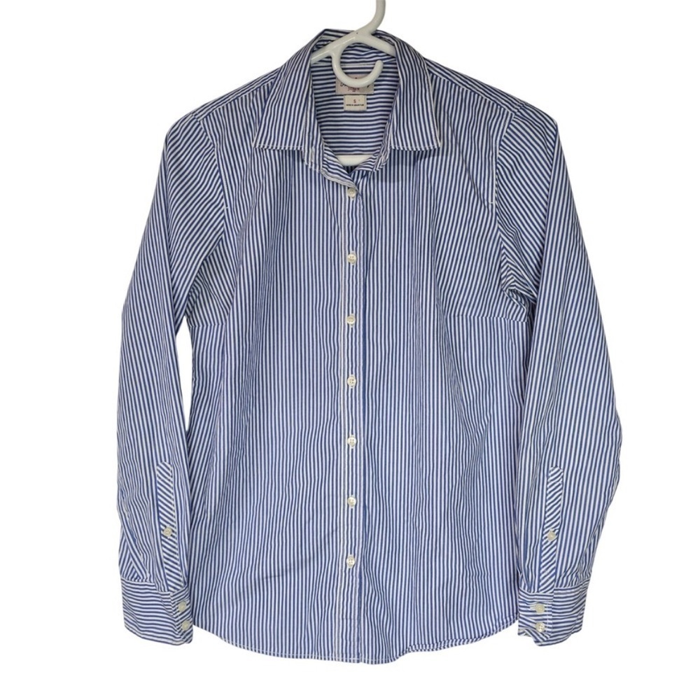 Classic Blue White Striped Women’s Button Down Shirt - Picture 1 of 6